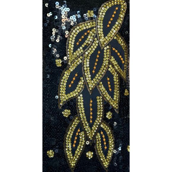 Beaded Sequin Womens Mini Dress Bodycon Party Cocktail Evening S/M Black Gold - Picture 4 of 10